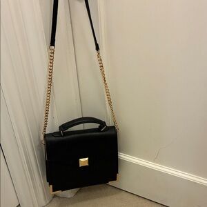 Miztique Chic Black Vegan Leather Crossbody Bag with Gold Chain 👵MT